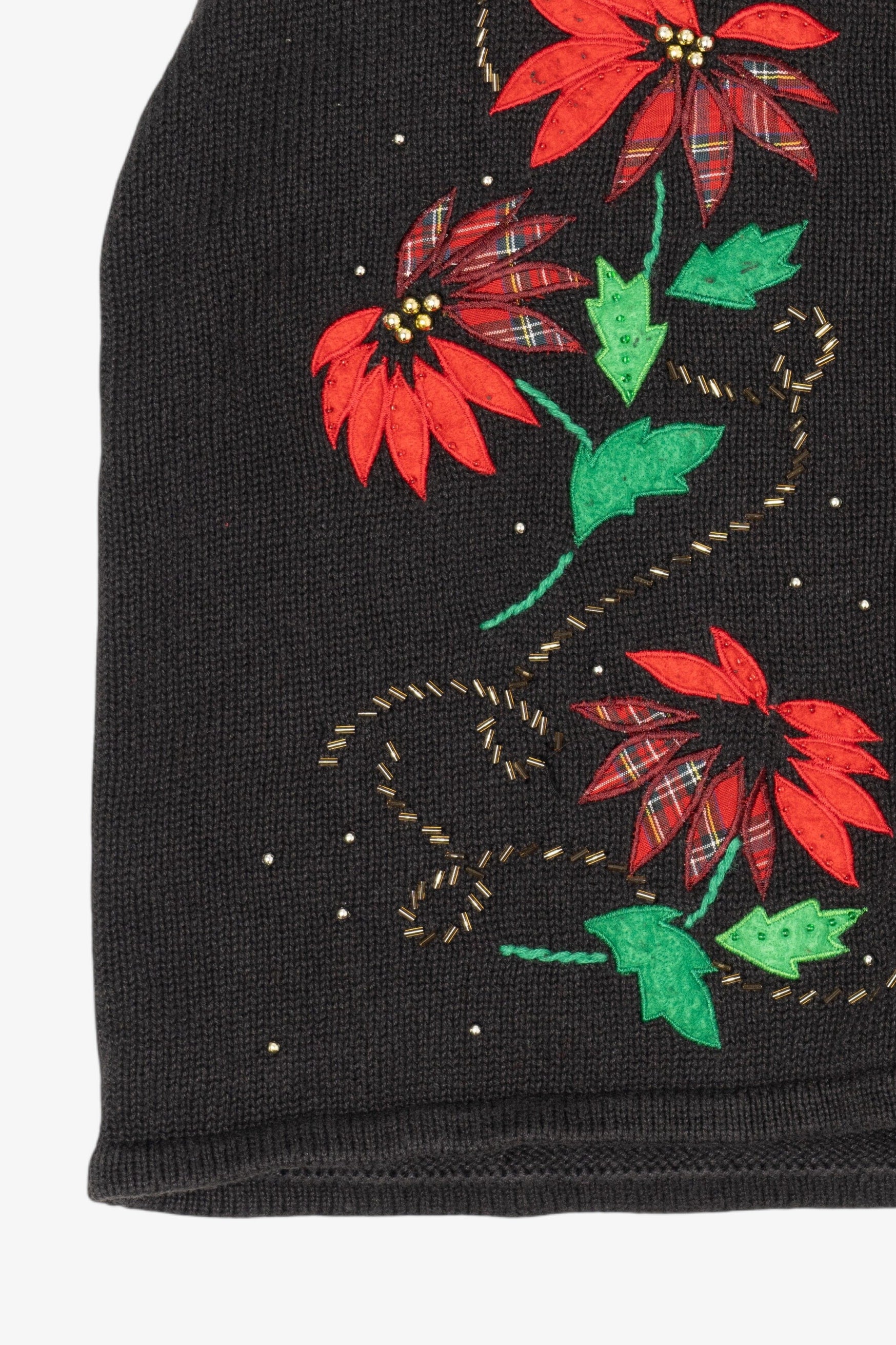 Vintage Black Bobbie Brooks Poinsettias Ugly Christmas Vest (1990s)