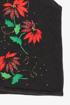 Vintage Black Bobbie Brooks Poinsettias Ugly Christmas Vest (1990s)