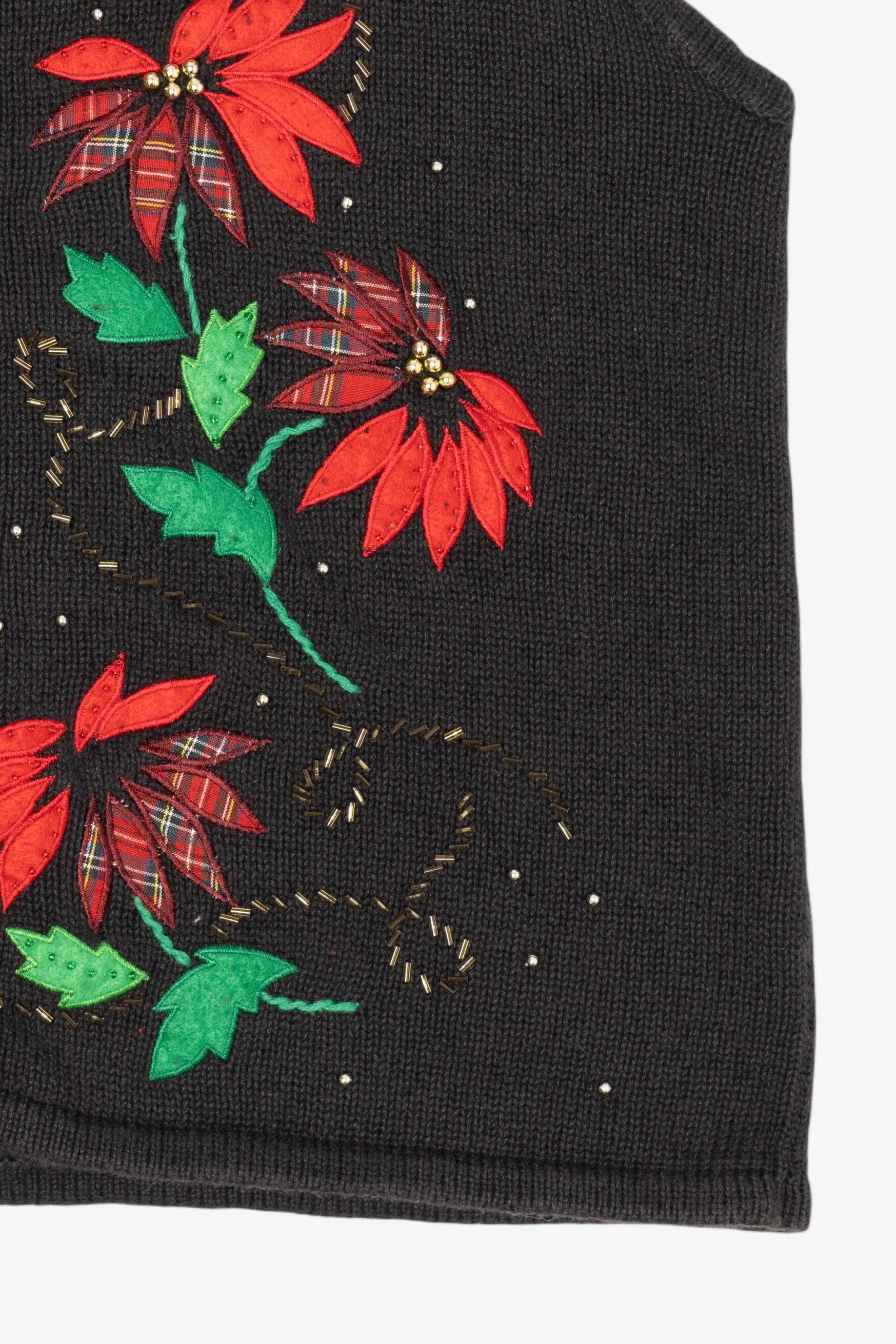 Vintage Black Bobbie Brooks Poinsettias Ugly Christmas Vest (1990s)