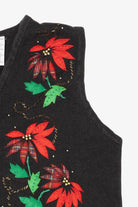 Vintage Black Bobbie Brooks Poinsettias Ugly Christmas Vest (1990s)