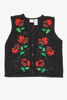 Vintage Black Bobbie Brooks Poinsettias Ugly Christmas Vest (1990s)