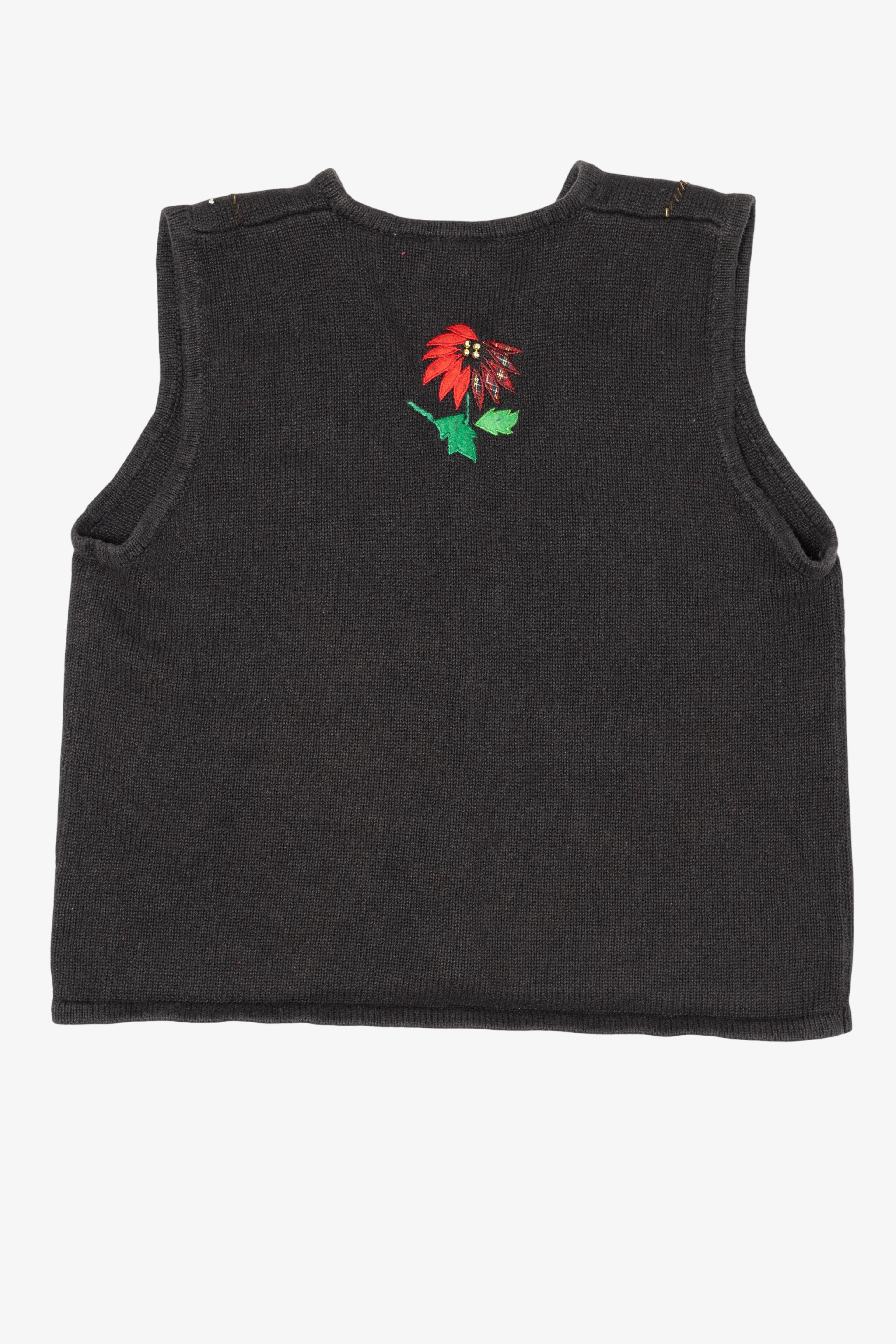 Vintage Black Bobbie Brooks Poinsettias Ugly Christmas Vest (1990s)