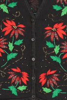 Vintage Black Bobbie Brooks Poinsettias Ugly Christmas Vest (1990s)
