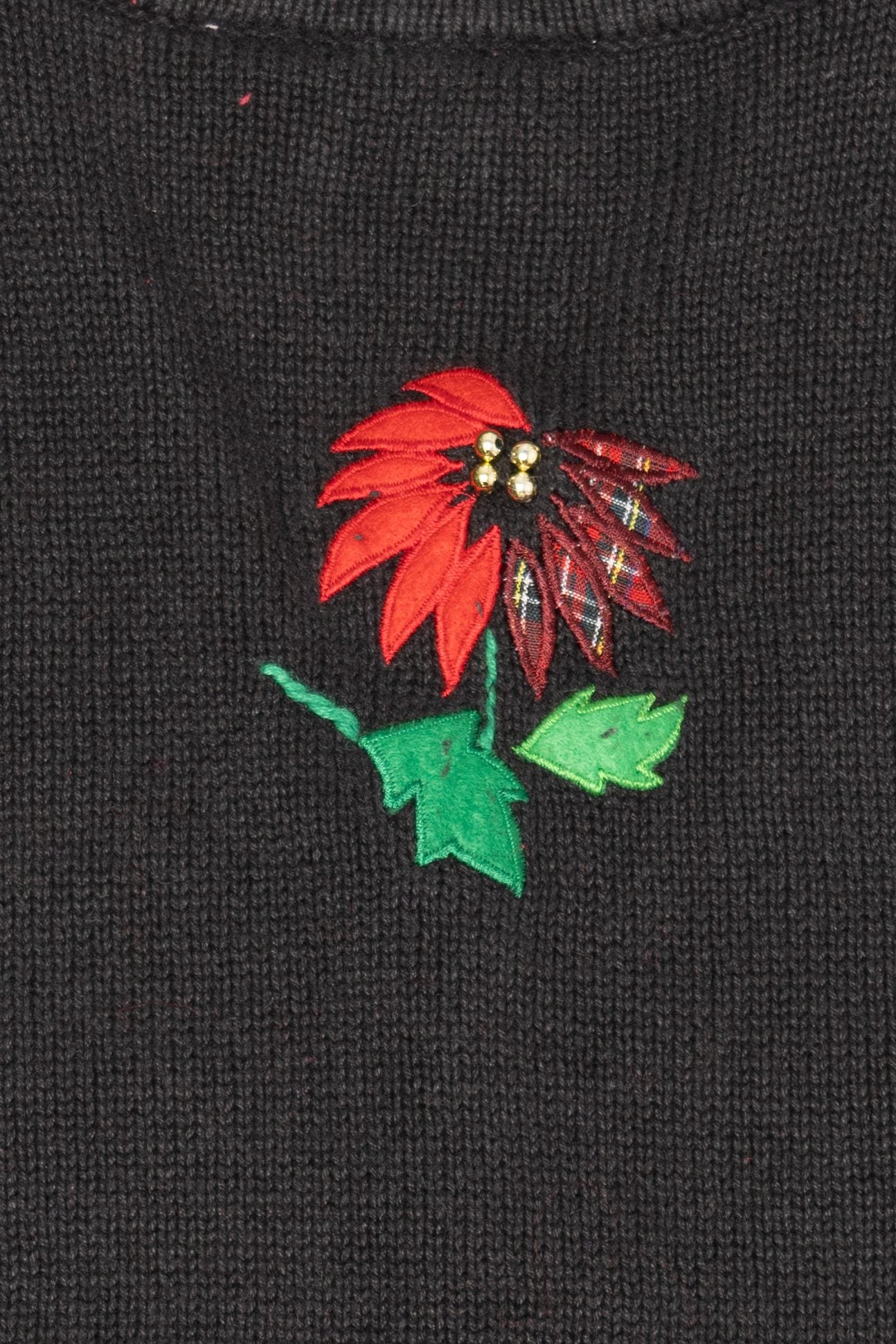 Vintage Black Bobbie Brooks Poinsettias Ugly Christmas Vest (1990s)