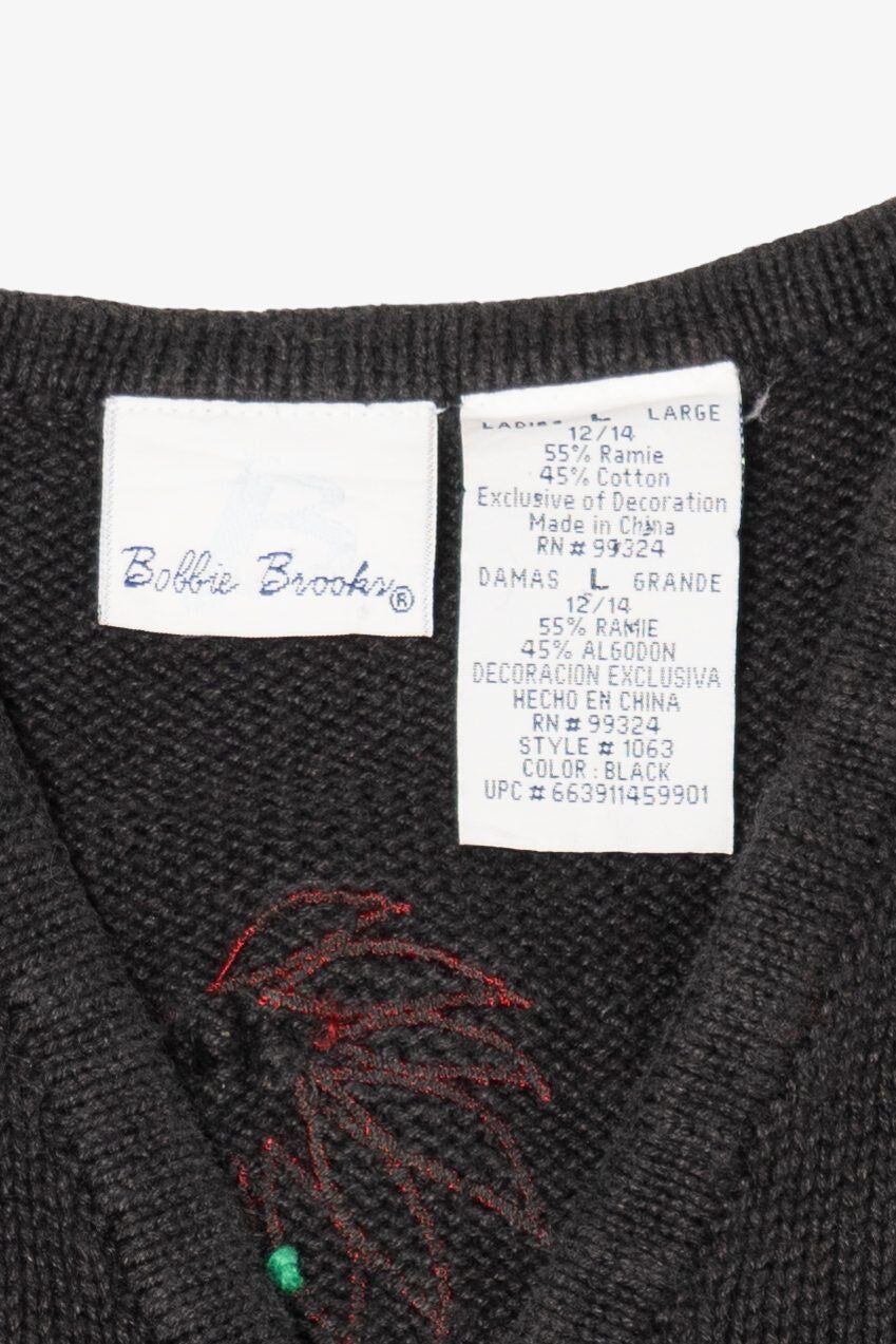 Vintage Black Bobbie Brooks Poinsettias Ugly Christmas Vest (1990s)