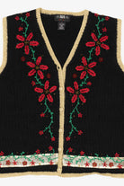 Vintage Black Segue Poinsettias Ugly Christmas Vest (1990s)