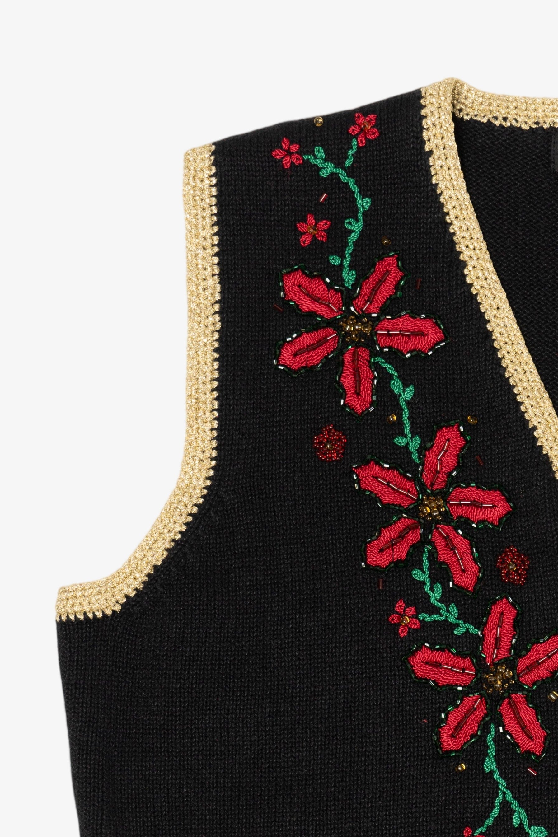 Vintage Black Segue Poinsettias Ugly Christmas Vest (1990s)