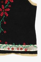 Vintage Black Segue Poinsettias Ugly Christmas Vest (1990s)