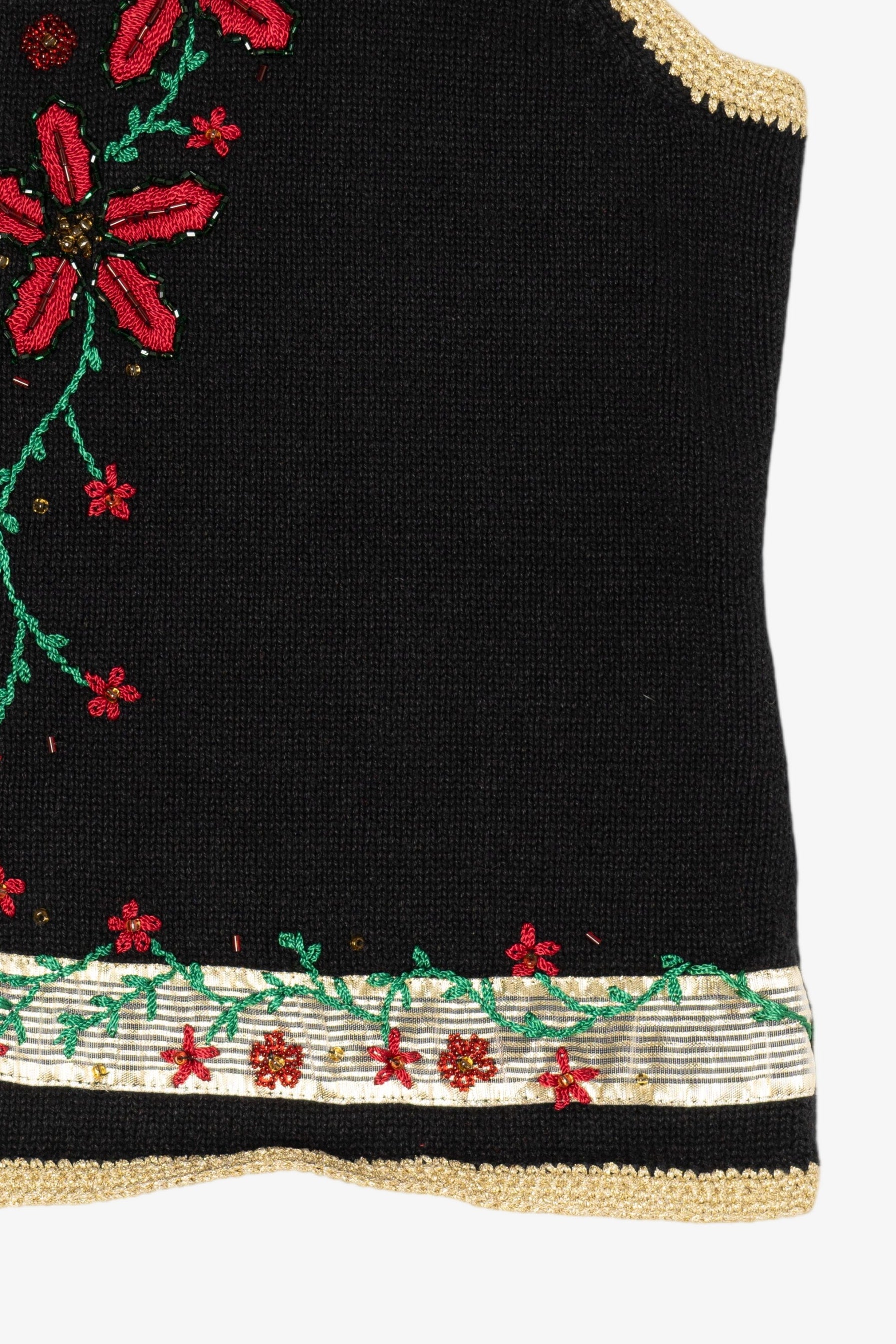 Vintage Black Segue Poinsettias Ugly Christmas Vest (1990s)