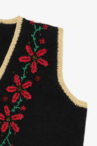 Vintage Black Segue Poinsettias Ugly Christmas Vest (1990s)