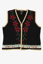 Vintage Black Segue Poinsettias Ugly Christmas Vest (1990s)