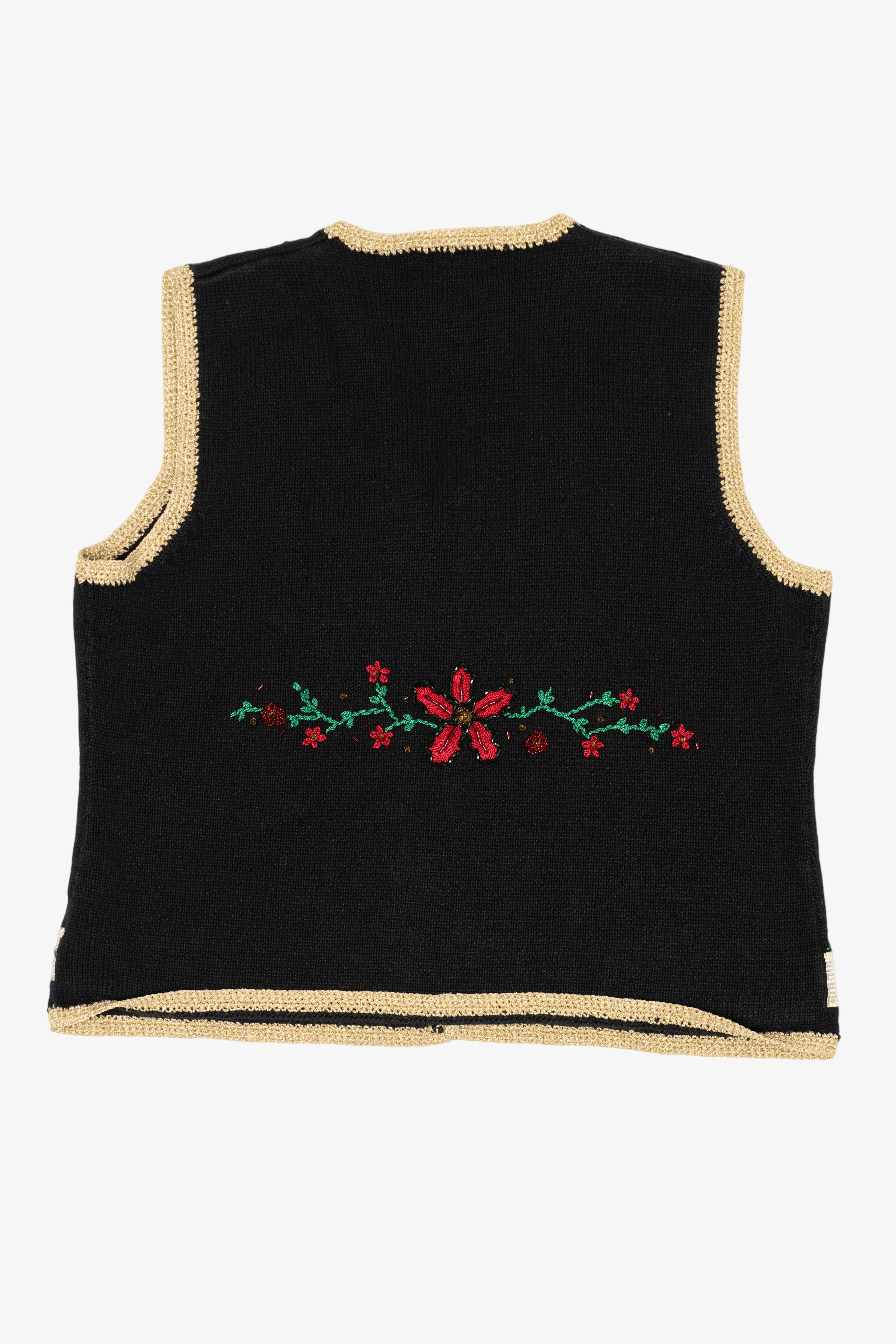 Vintage Black Segue Poinsettias Ugly Christmas Vest (1990s)