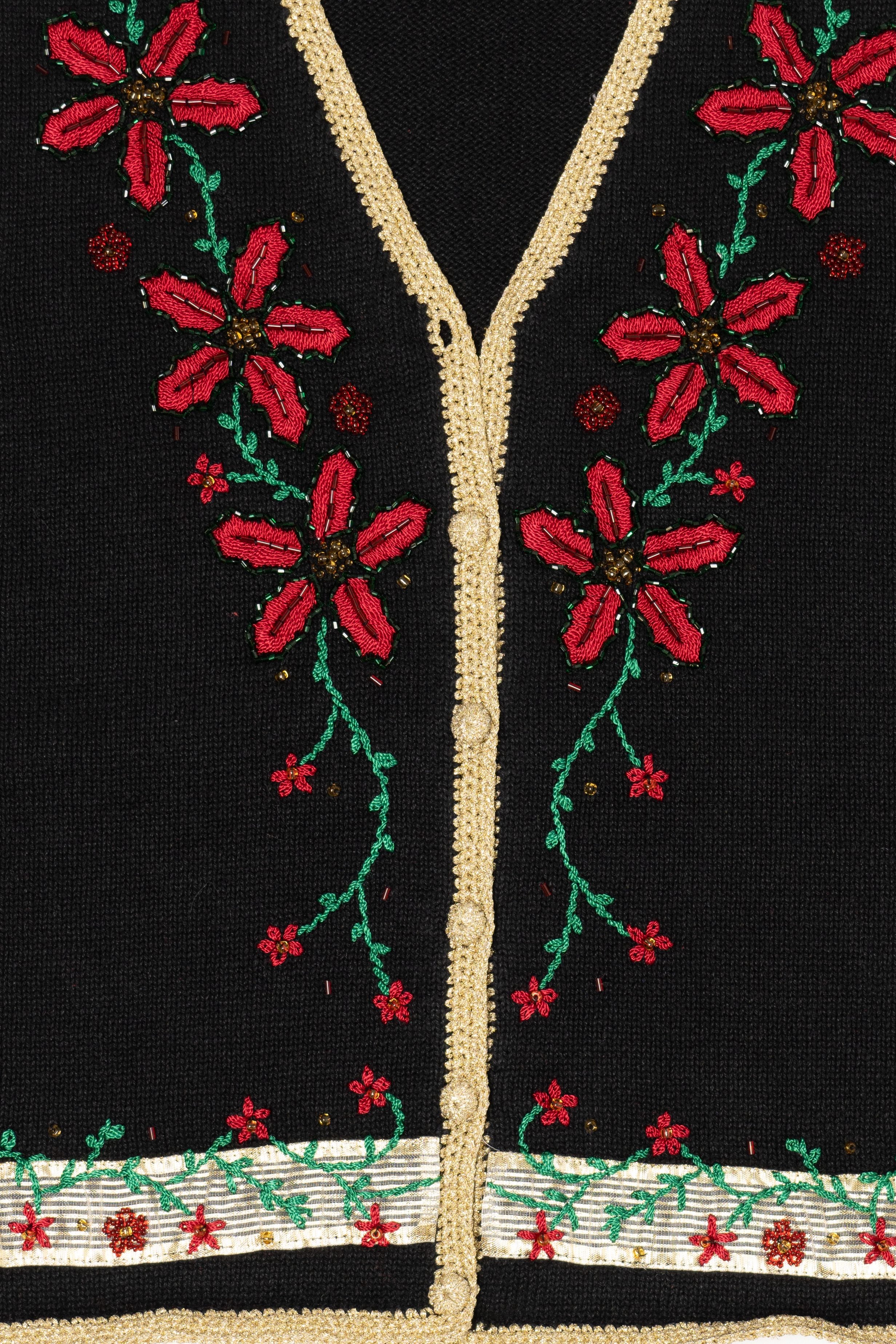 Vintage Black Segue Poinsettias Ugly Christmas Vest (1990s)