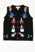 Vintage Black Victoria Harbour Snowmen Ugly Christmas Vest (1990s)