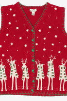Vintage Red Kim Rogers Reindeer Ugly Christmas Vest (1990s)
