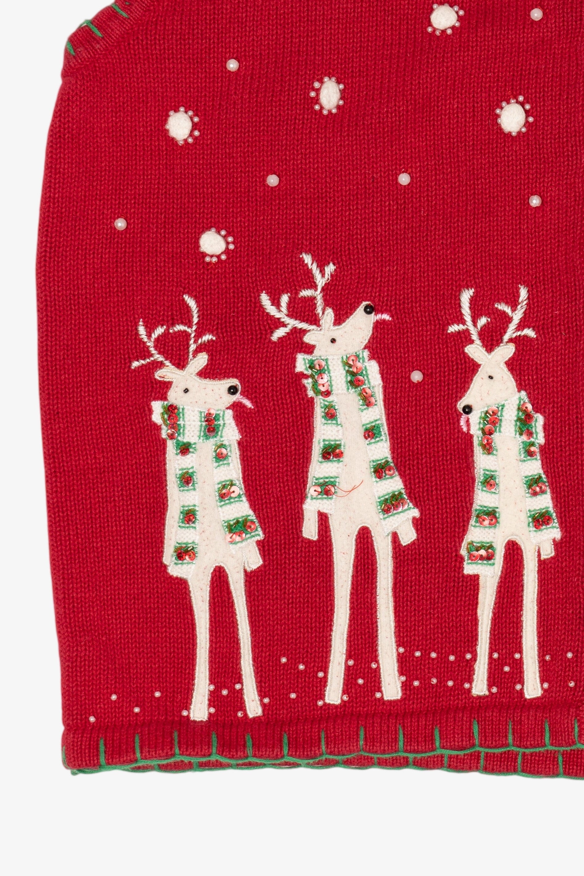 Vintage Red Kim Rogers Reindeer Ugly Christmas Vest (1990s)