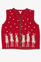 Vintage Red Kim Rogers Reindeer Ugly Christmas Vest (1990s)