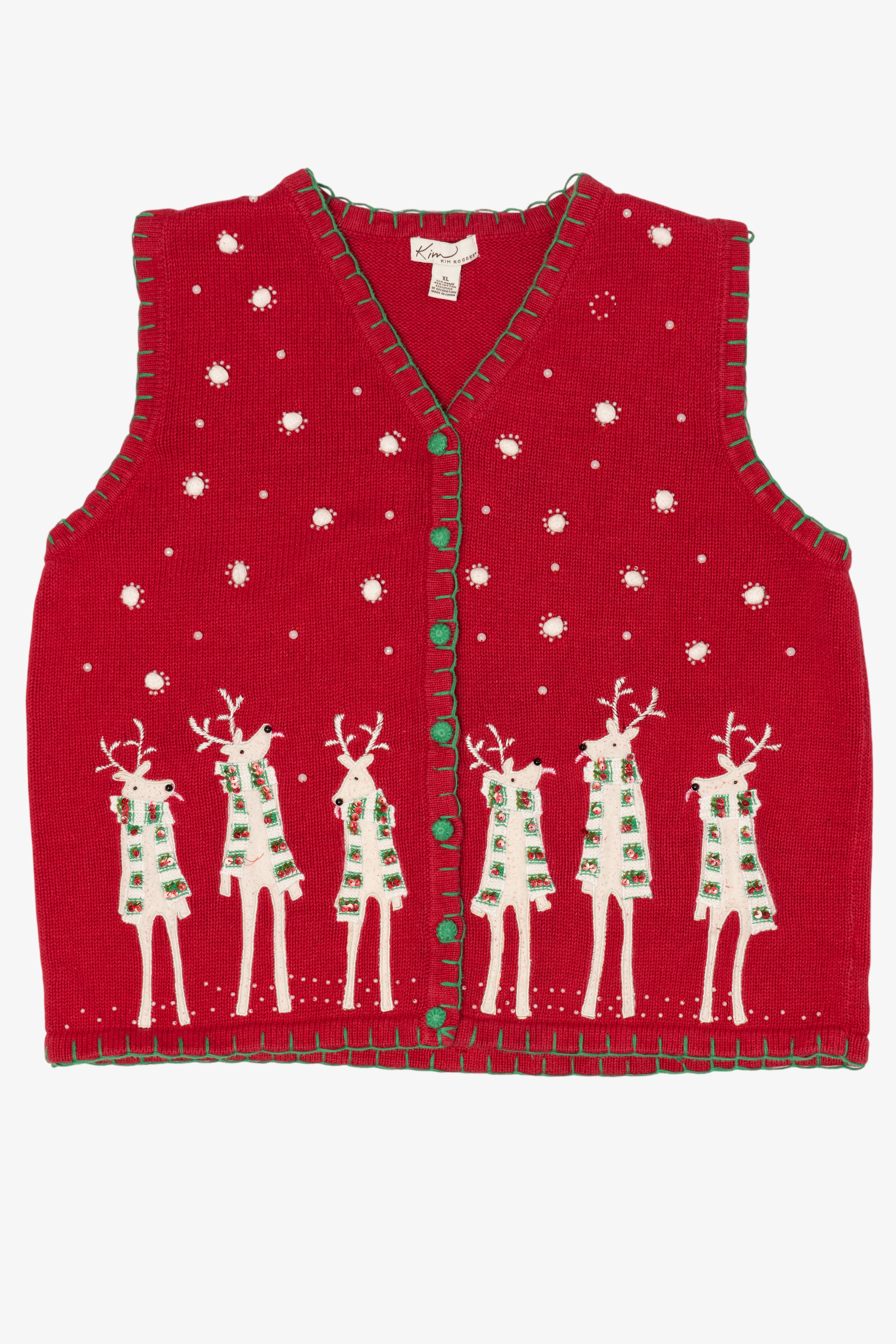 Vintage Red Kim Rogers Reindeer Ugly Christmas Vest (1990s)