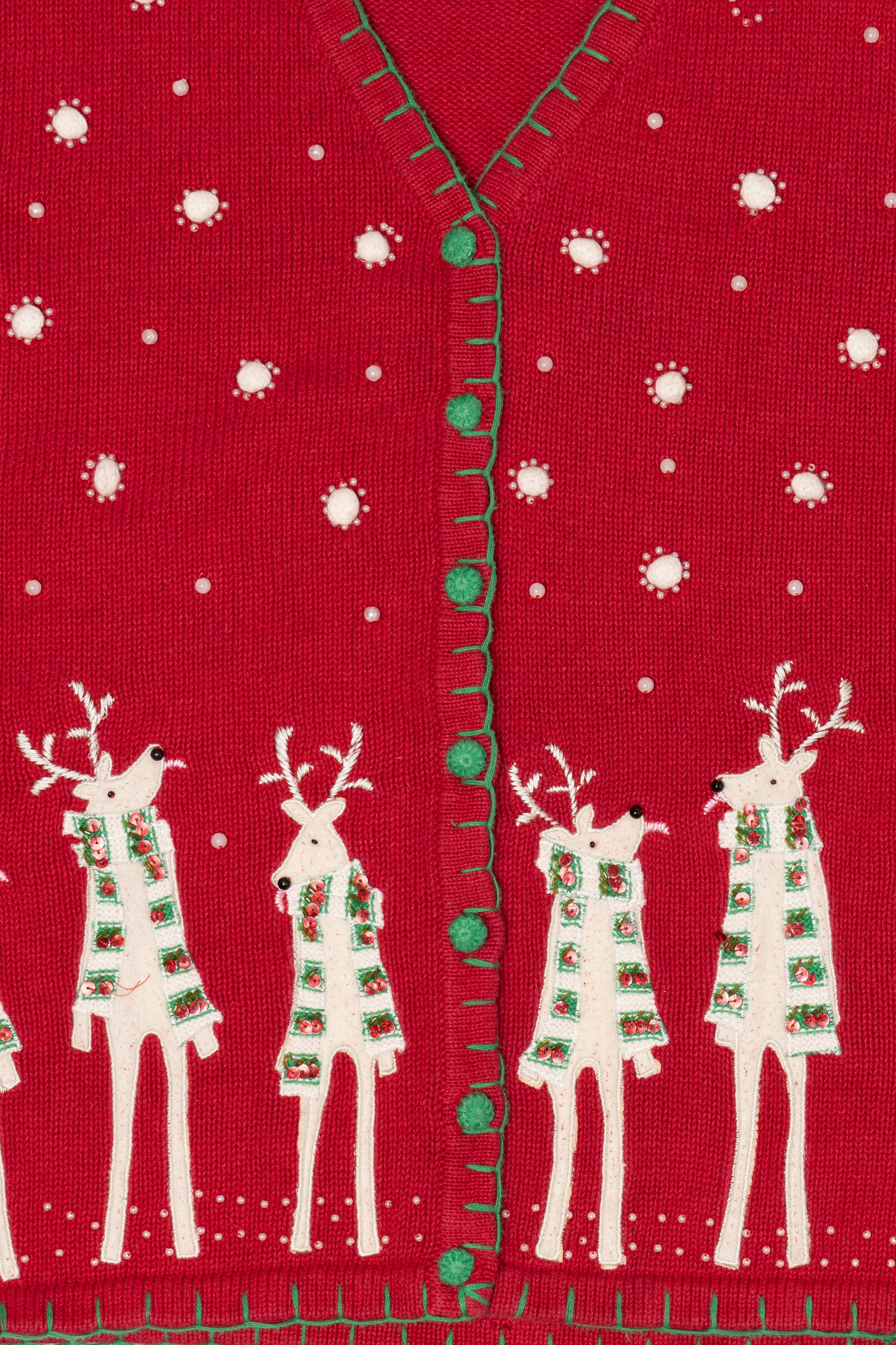 Vintage Red Kim Rogers Reindeer Ugly Christmas Vest (1990s)