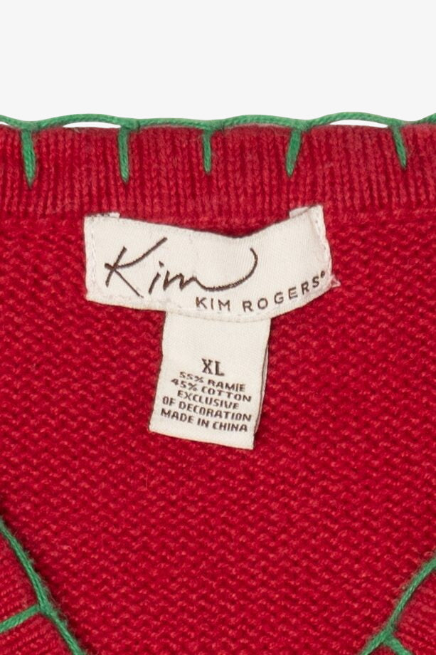 Vintage Red Kim Rogers Reindeer Ugly Christmas Vest (1990s)