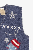 Vintage Blue Bobbie Brooks Mittens And Stars Ugly Christmas Vest (1990s)