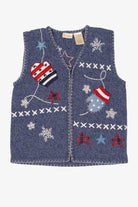 Vintage Blue Bobbie Brooks Mittens And Stars Ugly Christmas Vest (1990s)