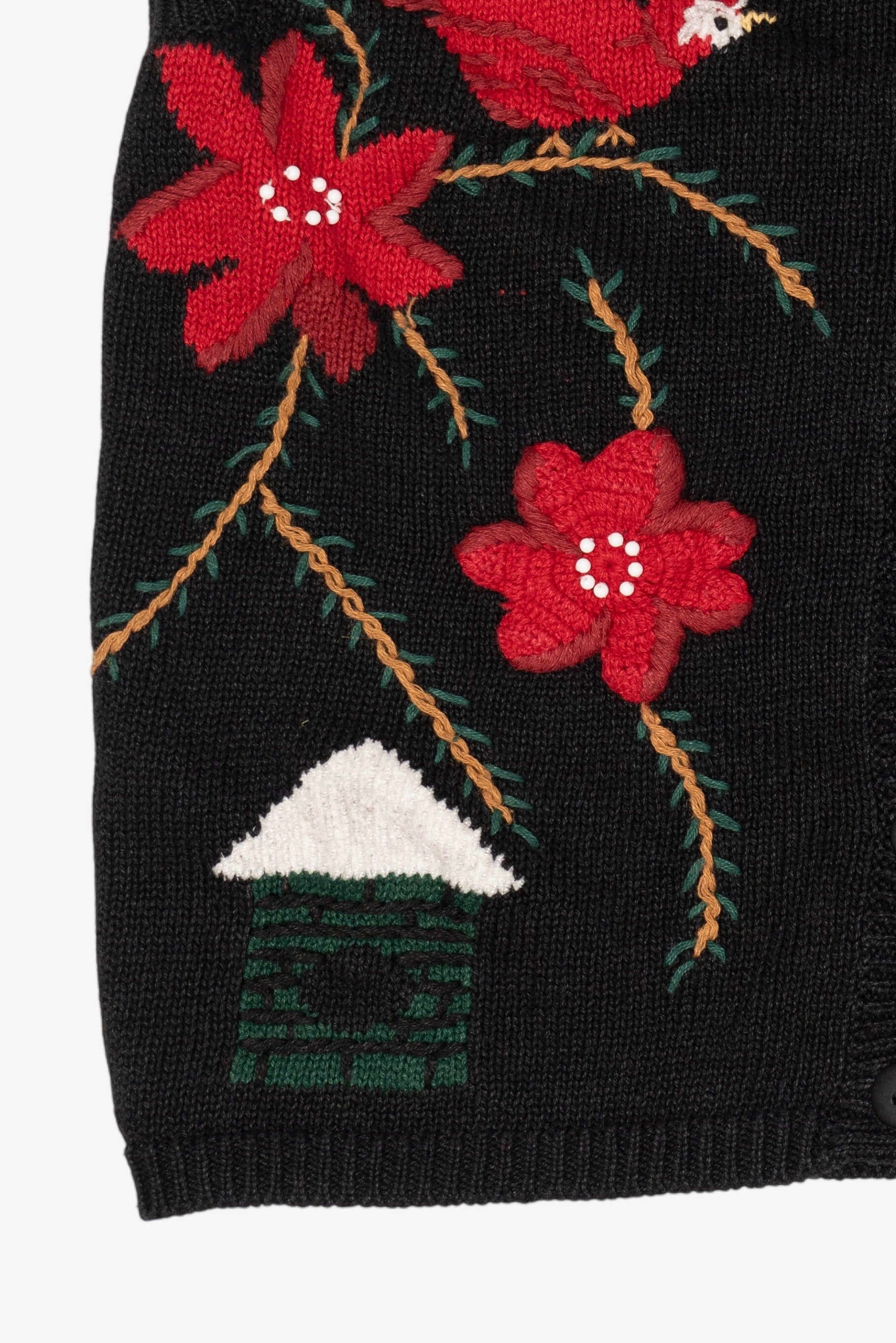 Vintage Black Capacity Poinsettias And Cardinals Ugly Christmas Vest (2000s)