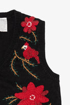 Vintage Black Capacity Poinsettias And Cardinals Ugly Christmas Vest (2000s)