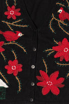 Vintage Black Capacity Poinsettias And Cardinals Ugly Christmas Vest (2000s)