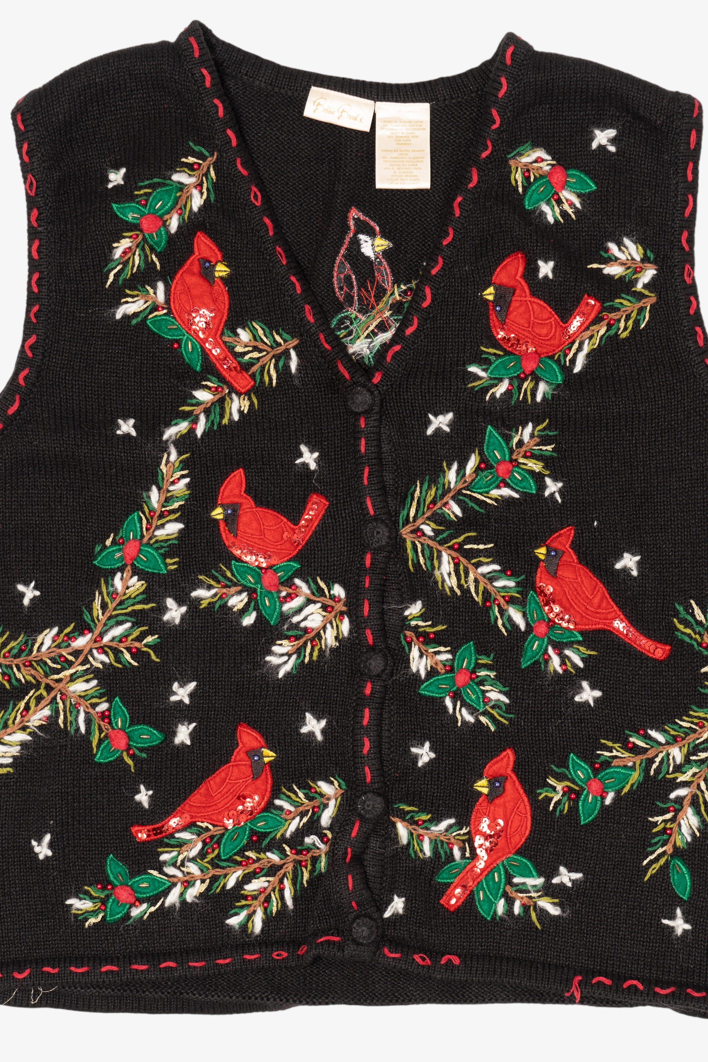 Vintage Black Bobbie Brooks Cardinals Ugly Christmas Vest (1990s)
