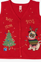 Vintage Red Holiday Time "Bah Hum-Pug" Ugly Christmas Vest (2000s)