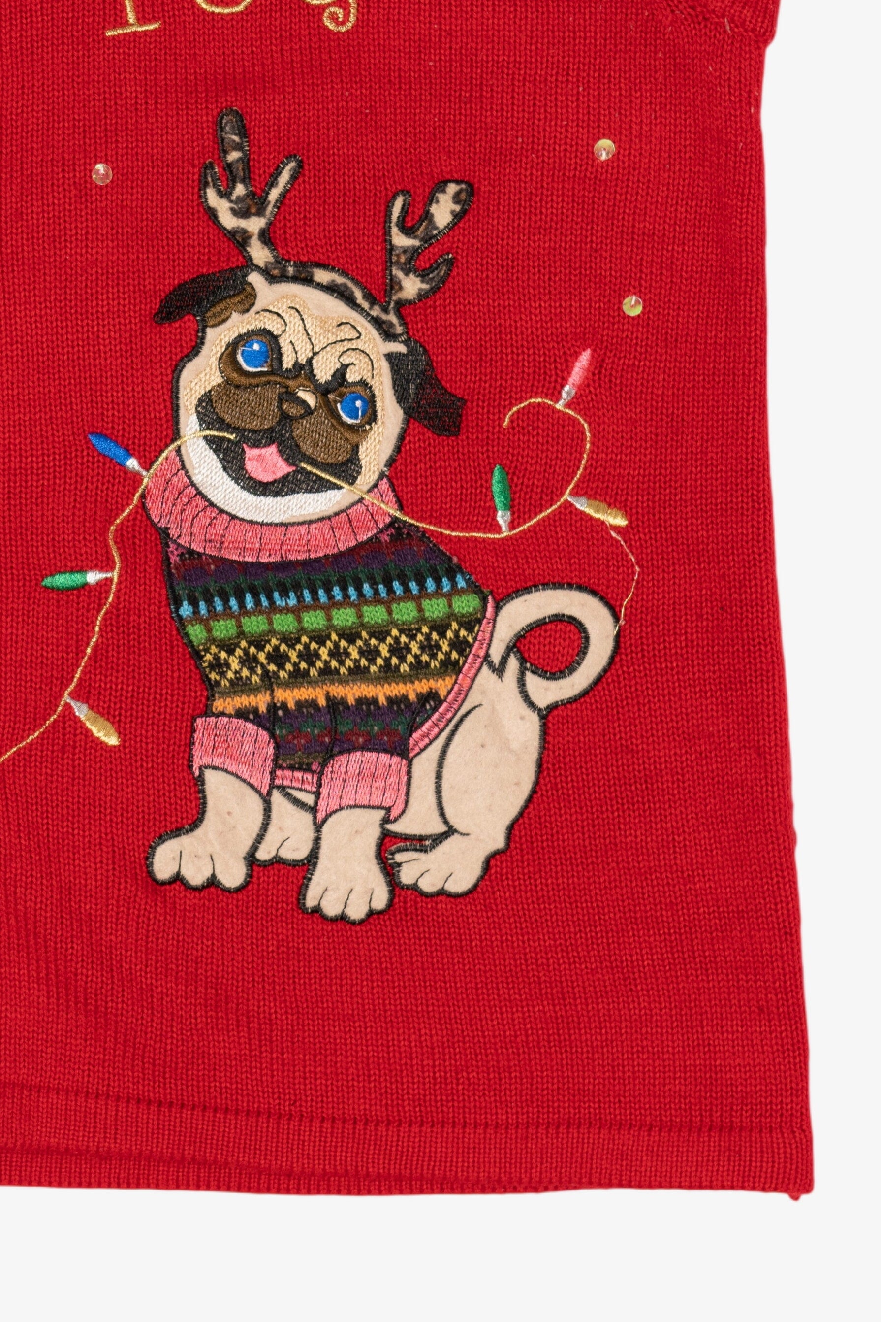 Vintage Red Holiday Time "Bah Hum-Pug" Ugly Christmas Vest (2000s)