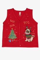 Vintage Red Holiday Time "Bah Hum-Pug" Ugly Christmas Vest (2000s)