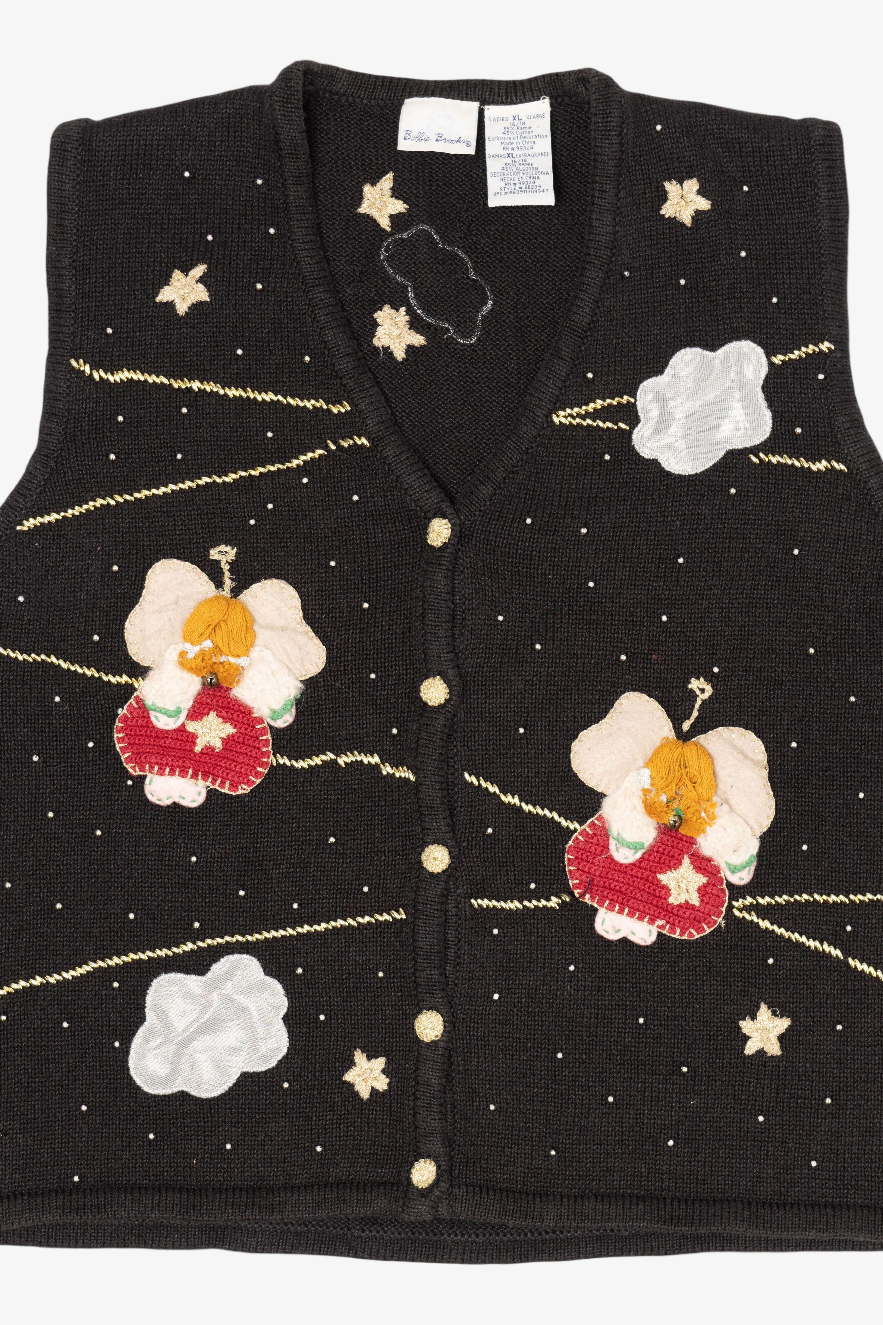 Vintage Black Bobbie Brooks Angels Ugly Christmas Vest (1990s)