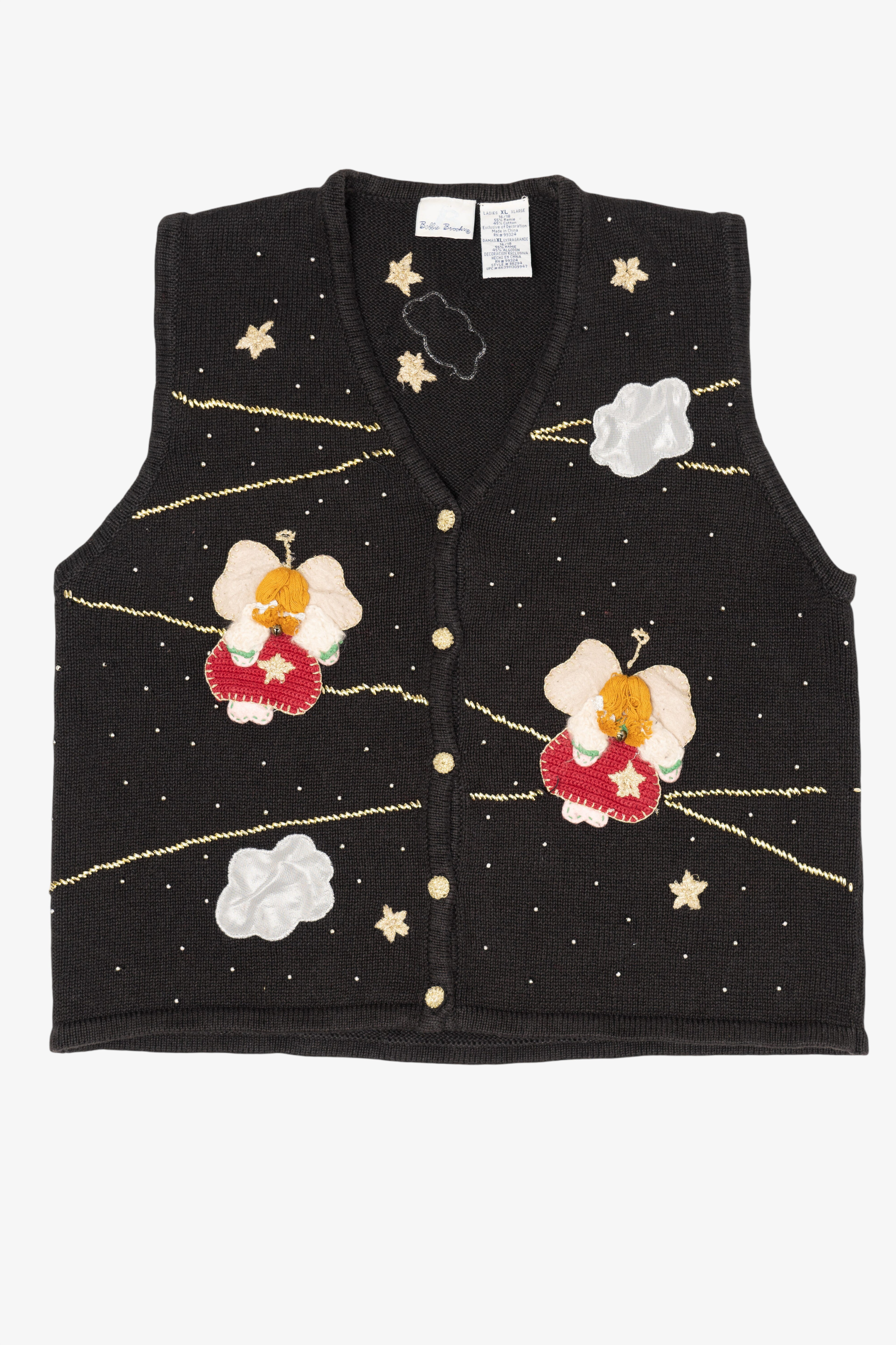 Vintage Black Bobbie Brooks Angels Ugly Christmas Vest (1990s)