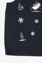Vintage Navy Blue Holiday Joy Snowmen Ugly Christmas Vest (1990s)