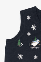 Vintage Navy Blue Holiday Joy Snowmen Ugly Christmas Vest (1990s)