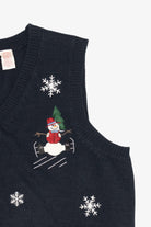 Vintage Navy Blue Holiday Joy Snowmen Ugly Christmas Vest (1990s)