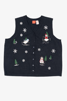 Vintage Navy Blue Holiday Joy Snowmen Ugly Christmas Vest (1990s)