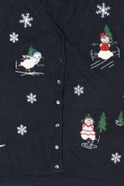 Vintage Navy Blue Holiday Joy Snowmen Ugly Christmas Vest (1990s)