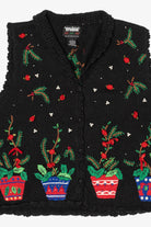 Vintage Black Holly And Roses Ugly Christmas Vest (1990s)