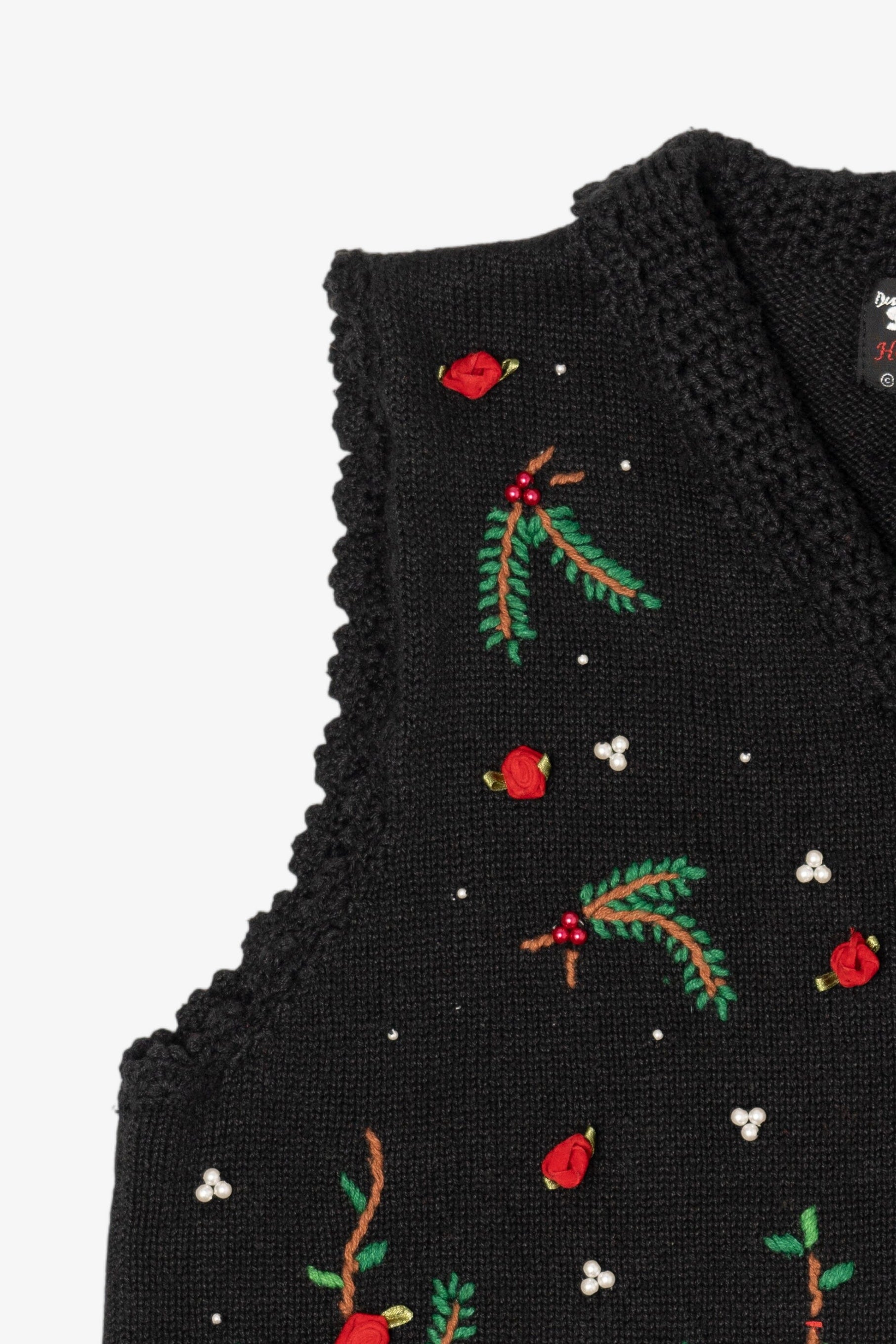 Vintage Black Holly And Roses Ugly Christmas Vest (1990s)