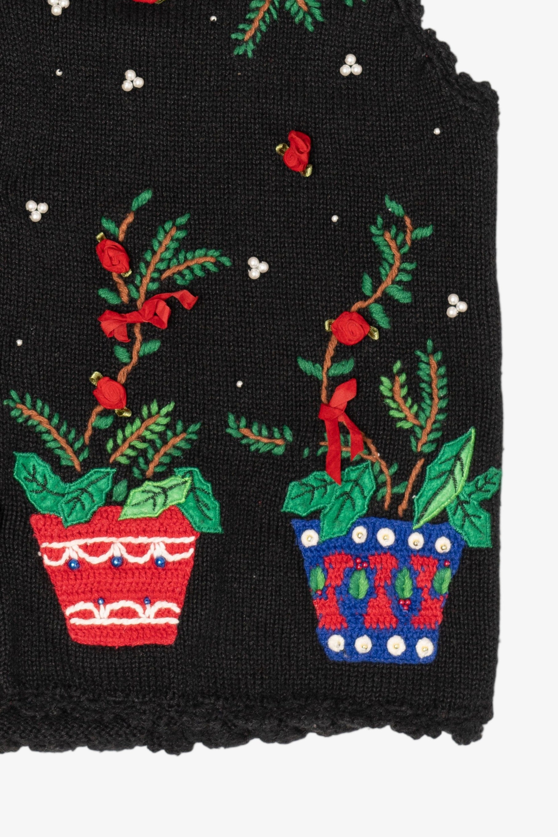 Vintage Black Holly And Roses Ugly Christmas Vest (1990s)