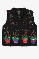 Vintage Black Holly And Roses Ugly Christmas Vest (1990s)