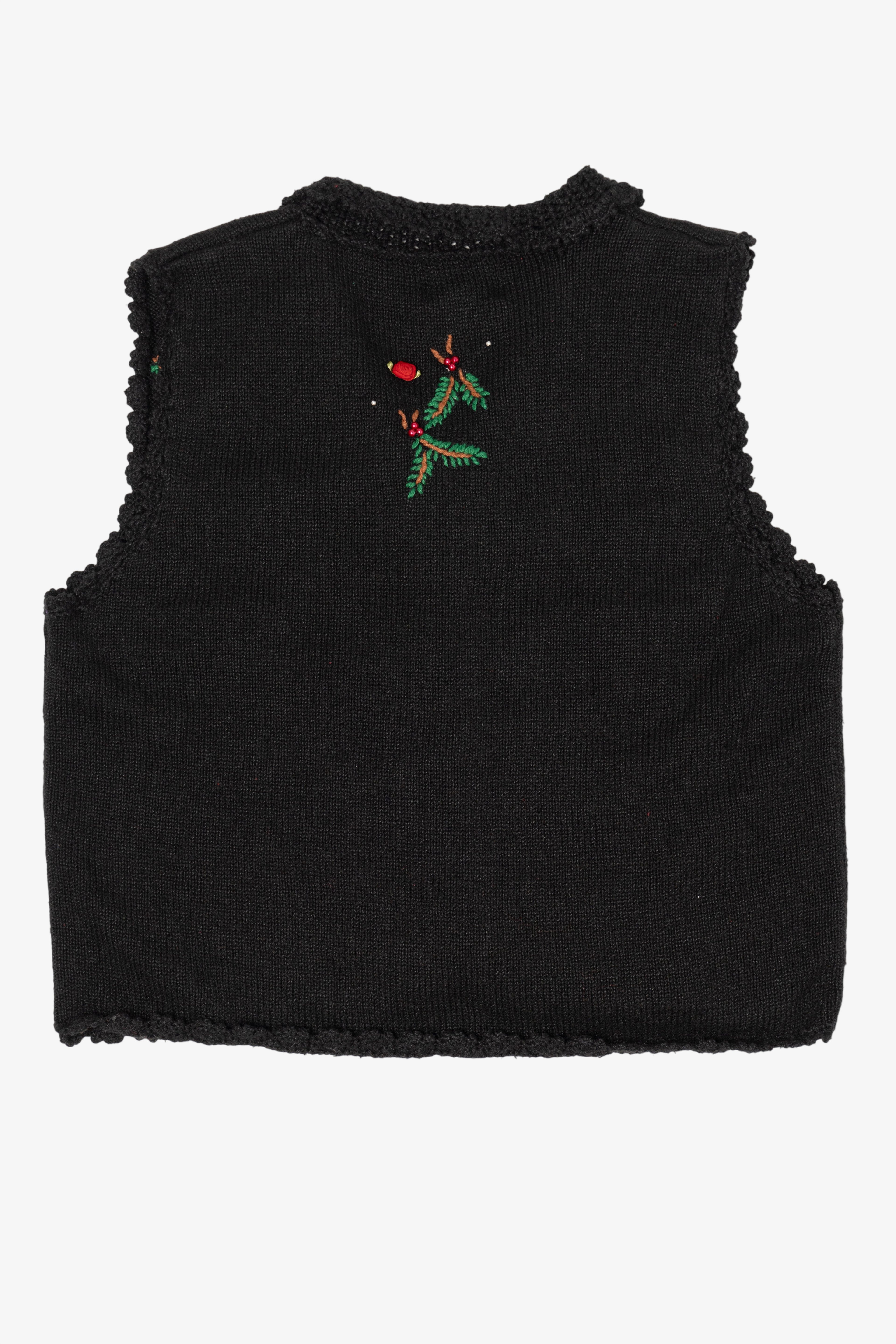 Vintage Black Holly And Roses Ugly Christmas Vest (1990s)