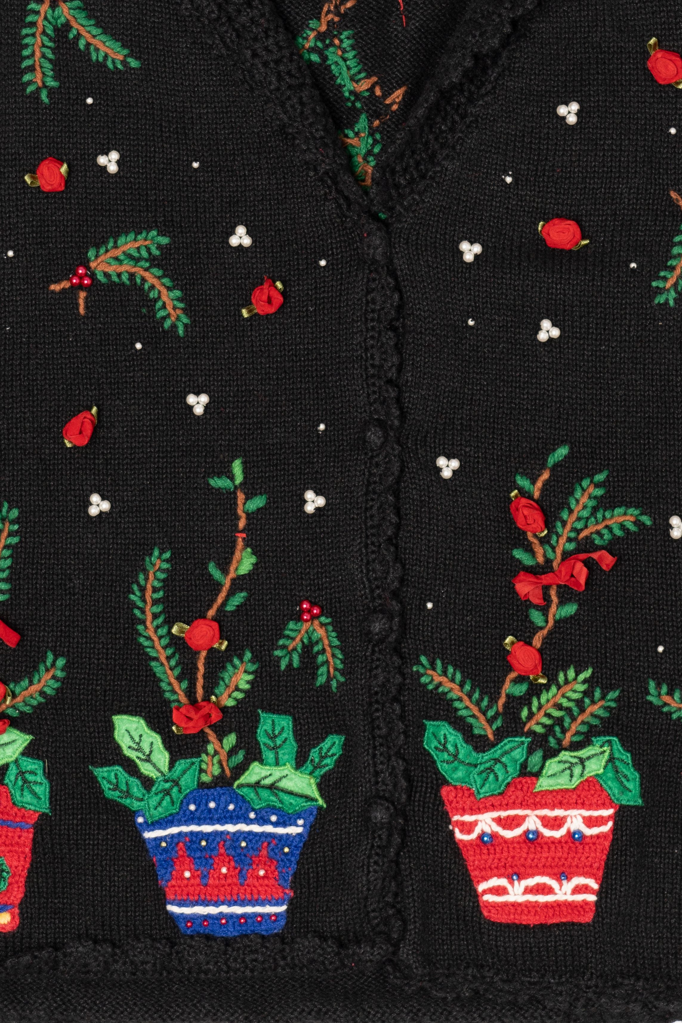 Vintage Black Holly And Roses Ugly Christmas Vest (1990s)
