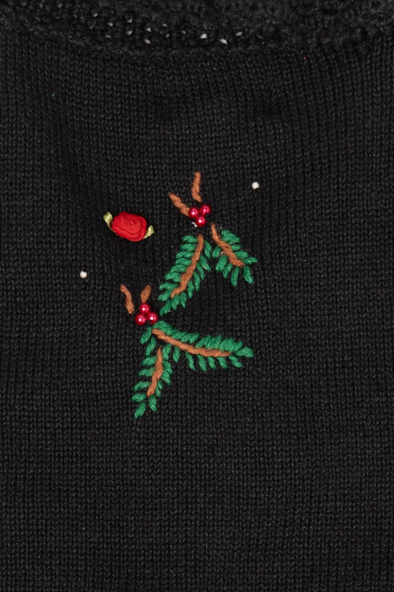 Vintage Black Holly And Roses Ugly Christmas Vest (1990s)