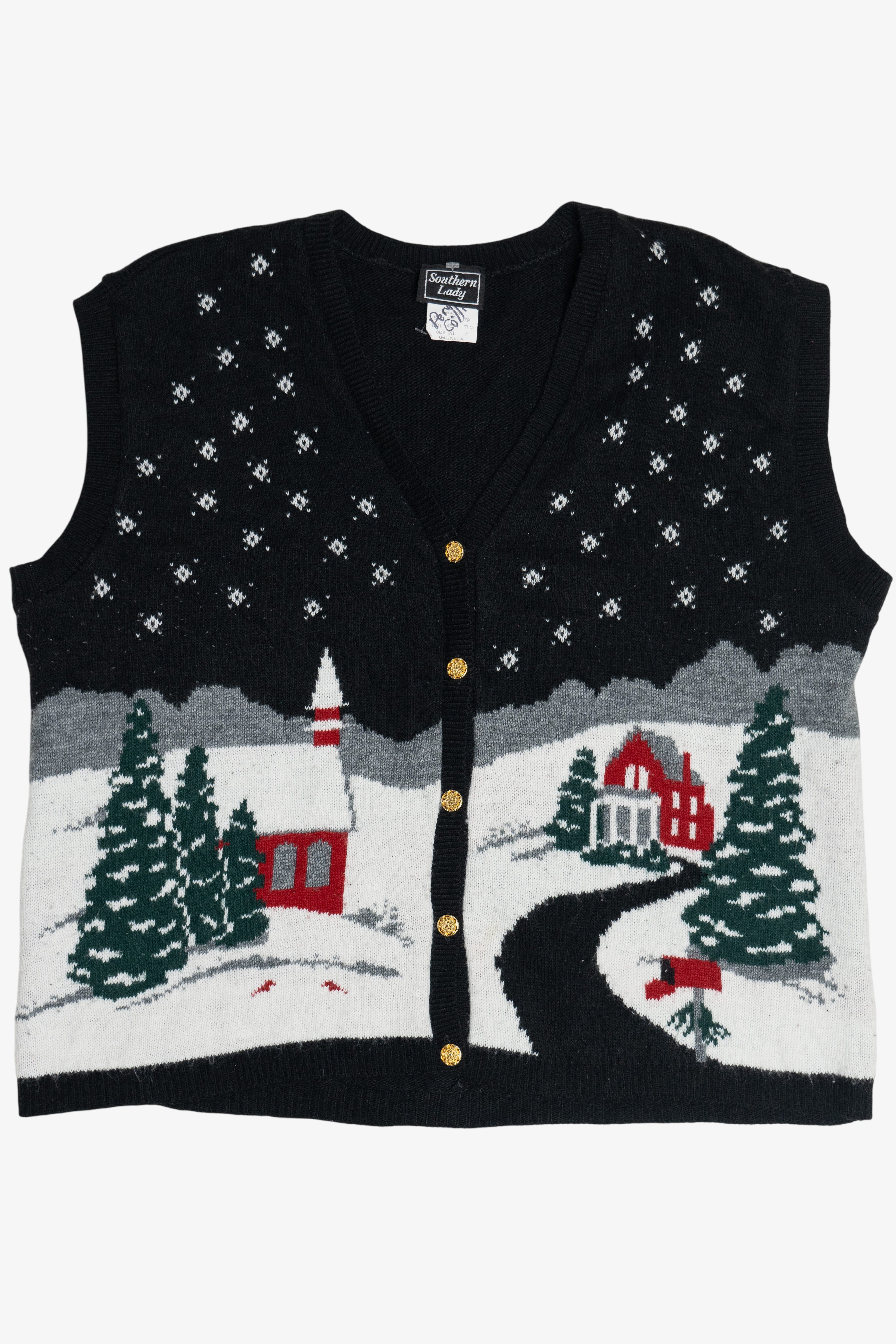 Vintage Snowy Landscape Ugly Christmas Vest (1980s)
