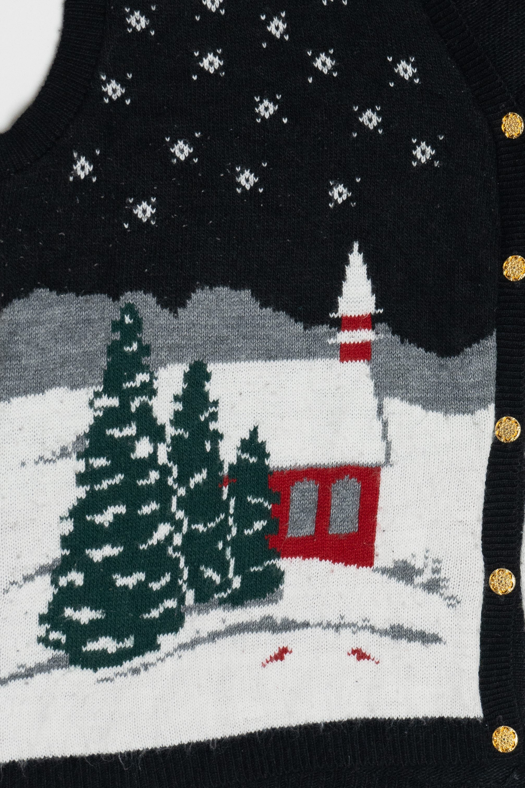 Vintage Snowy Landscape Ugly Christmas Vest (1980s)