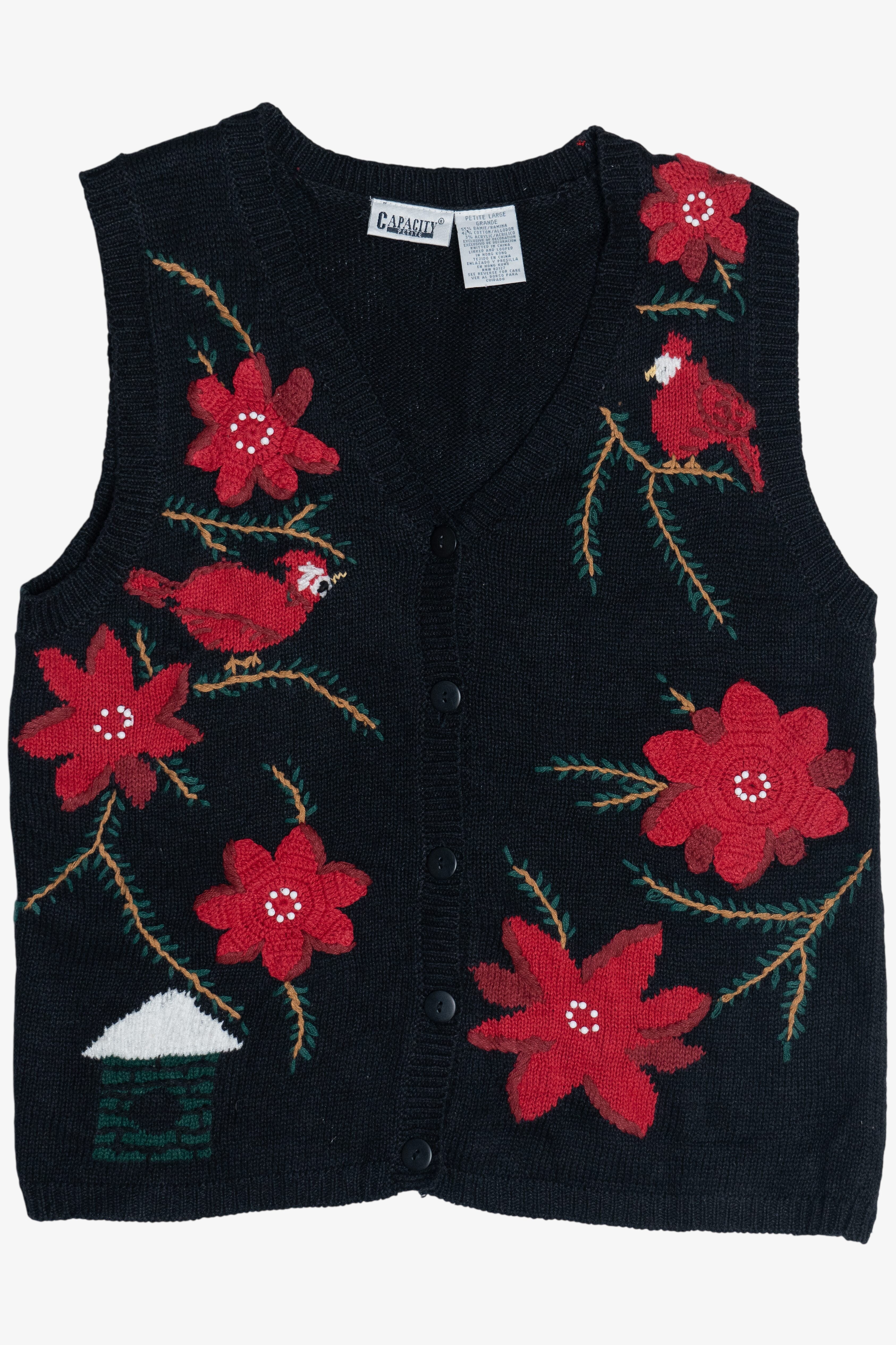 Vintage Cardinals And Flowers Ugly Christmas Vest (1990s)